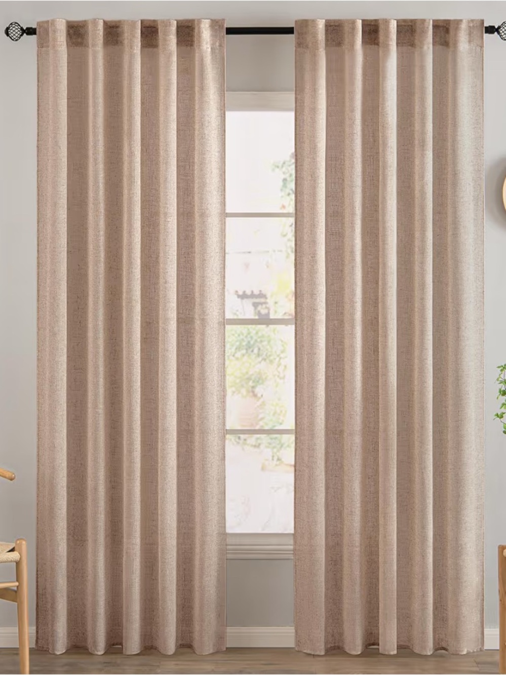 MIULEE Natural Beige Linen Curtains 84 Inch Length 2 Panels